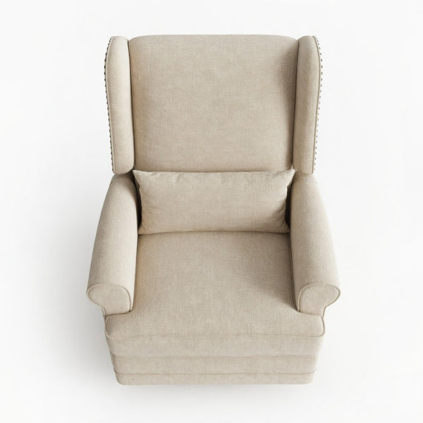 English Elm 34.25" Wide Beige Recliner Glider Swivel Chair with Lumbar Support and Pull-out Footrest B082P517259