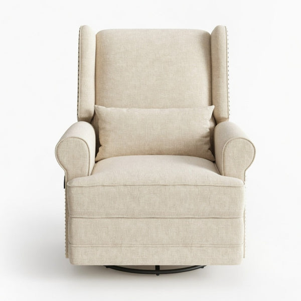 English Elm 34.25" Wide Beige Recliner Glider Swivel Chair with Lumbar Support and Pull-out Footrest B082P517259
