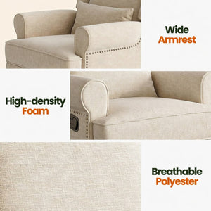English Elm 34.25" Wide Beige Recliner Glider Swivel Chair with Lumbar Support and Pull-out Footrest B082P517259