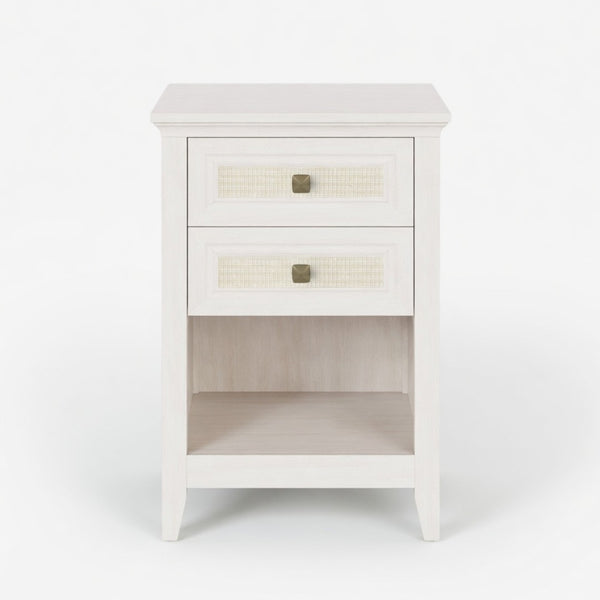 English Elm 17.7" Rattan Front Nightstand with Two Drawers Open Shelf Boho Coastal Bedroom B082P517260