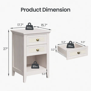 English Elm 17.7" Rattan Front Nightstand with Two Drawers Open Shelf Boho Coastal Bedroom B082P517260