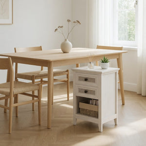 English Elm 17.7" Rattan Front Nightstand with Two Drawers Open Shelf Boho Coastal Bedroom B082P517260