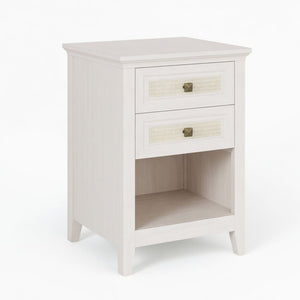 English Elm 17.7" Rattan Front Nightstand with Two Drawers Open Shelf Boho Coastal Bedroom B082P517260