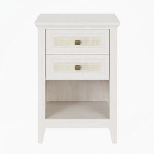 English Elm 17.7" Rattan Front Nightstand with Two Drawers Open Shelf Boho Coastal Bedroom B082P517260