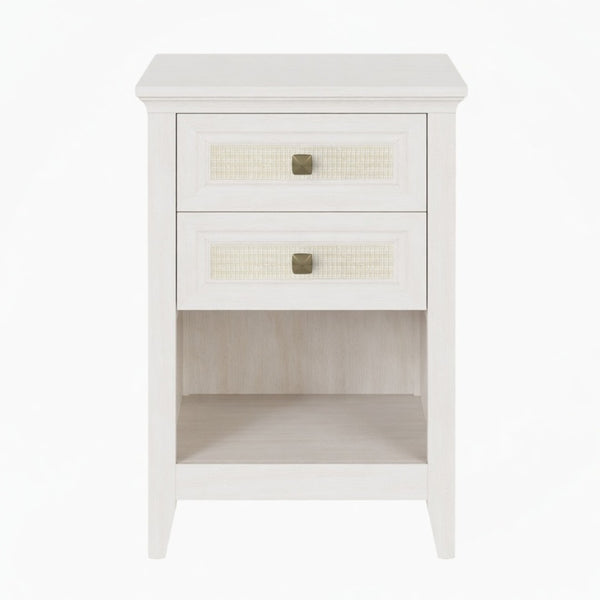 English Elm 17.7" Rattan Front Nightstand with Two Drawers Open Shelf Boho Coastal Bedroom B082P517260