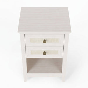 English Elm 17.7" Rattan Front Nightstand with Two Drawers Open Shelf Boho Coastal Bedroom B082P517260