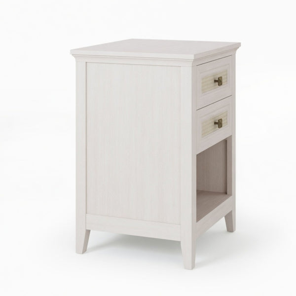 English Elm 17.7" Rattan Front Nightstand with Two Drawers Open Shelf Boho Coastal Bedroom B082P517260