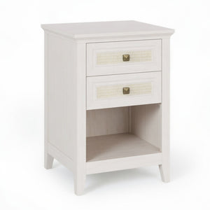English Elm 17.7" Rattan Front Nightstand with Two Drawers Open Shelf Boho Coastal Bedroom B082P517260