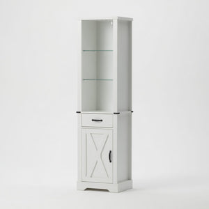 English Elm 75 Inch White Farmhouse Storage Cabinet with Sliding Barn Door and Built-in Led Shelves B082P517261
