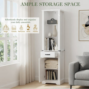 English Elm 75 Inch White Farmhouse Storage Cabinet with Sliding Barn Door and Built-in Led Shelves B082P517261