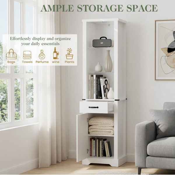 English Elm 75 Inch White Farmhouse Storage Cabinet with Sliding Barn Door and Built-in Led Shelves B082P517261