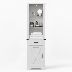 English Elm 75 Inch White Farmhouse Storage Cabinet with Sliding Barn Door and Built-in Led Shelves B082P517261