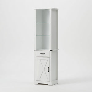 English Elm 75 Inch White Farmhouse Storage Cabinet with Sliding Barn Door and Built-in Led Shelves B082P517261