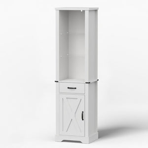 English Elm 75 Inch White Farmhouse Storage Cabinet with Sliding Barn Door and Built-in Led Shelves B082P517261