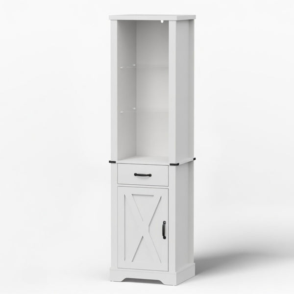 English Elm 75 Inch White Farmhouse Storage Cabinet with Sliding Barn Door and Built-in Led Shelves B082P517261