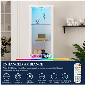 English Elm 75 Inch White Farmhouse Storage Cabinet with Sliding Barn Door and Built-in Led Shelves B082P517261