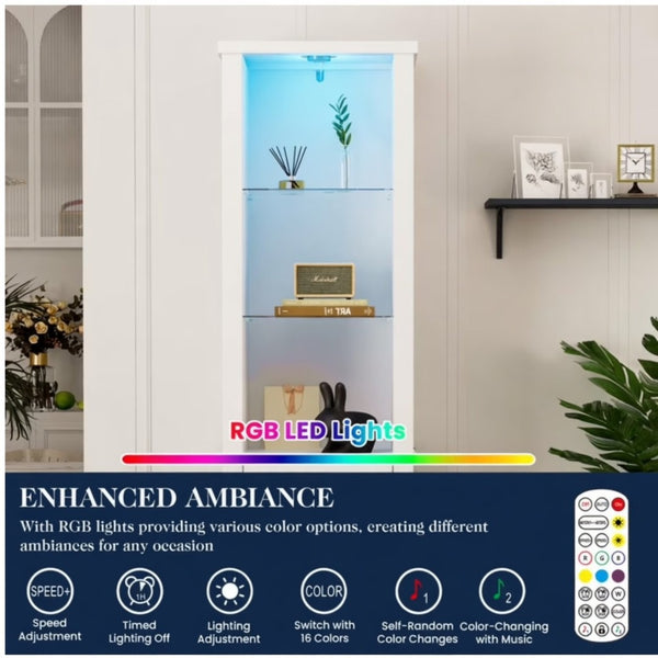 English Elm 75 Inch White Farmhouse Storage Cabinet with Sliding Barn Door and Built-in Led Shelves B082P517261