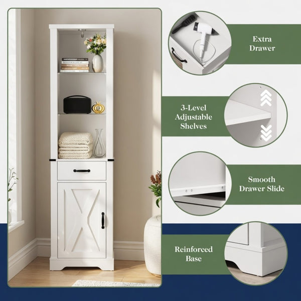 English Elm 75 Inch White Farmhouse Storage Cabinet with Sliding Barn Door and Built-in Led Shelves B082P517261