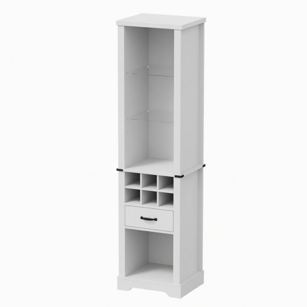 English Elm 75 Inch White Farmhouse Pantry Cabinet with Barn Door Led Lighting and Wine Storage B082P517262