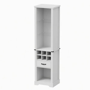 English Elm 75 Inch White Farmhouse Pantry Cabinet with Barn Door Led Lighting and Wine Storage B082P517262