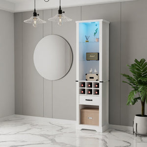 English Elm 75 Inch White Farmhouse Pantry Cabinet with Barn Door Led Lighting and Wine Storage B082P517262