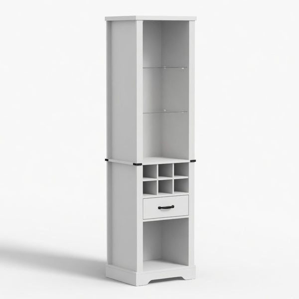 English Elm 75 Inch White Farmhouse Pantry Cabinet with Barn Door Led Lighting and Wine Storage B082P517262