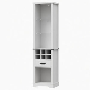 English Elm 75 Inch White Farmhouse Pantry Cabinet with Barn Door Led Lighting and Wine Storage B082P517262