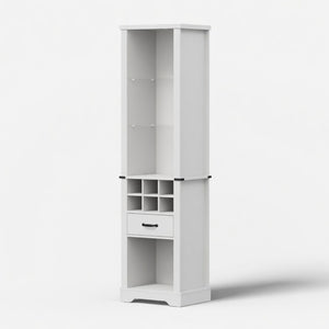English Elm 75 Inch White Farmhouse Pantry Cabinet with Barn Door Led Lighting and Wine Storage B082P517262