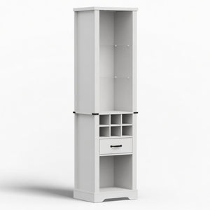 English Elm 75 Inch White Farmhouse Pantry Cabinet with Barn Door Led Lighting and Wine Storage B082P517262