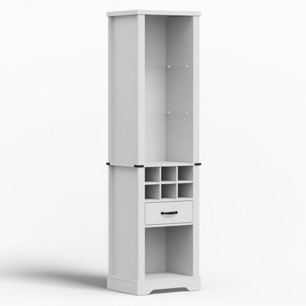 English Elm 75 Inch White Farmhouse Pantry Cabinet with Barn Door Led Lighting and Wine Storage B082P517262