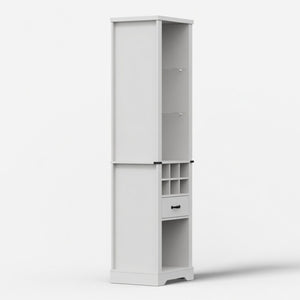 English Elm 75 Inch White Farmhouse Pantry Cabinet with Barn Door Led Lighting and Wine Storage B082P517262