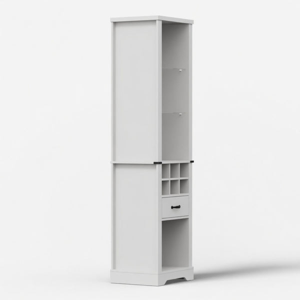 English Elm 75 Inch White Farmhouse Pantry Cabinet with Barn Door Led Lighting and Wine Storage B082P517262