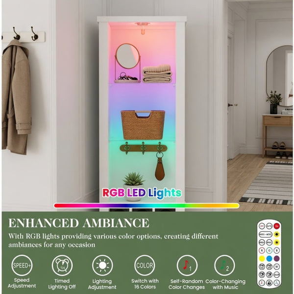 English Elm 75 Inch White Farmhouse Pantry Cabinet with Barn Door Led Lighting and Wine Storage B082P517262