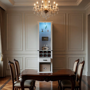 English Elm 75 Inch White Farmhouse Pantry Cabinet with Barn Door Led Lighting and Wine Storage B082P517262