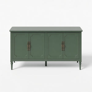 English Elm 58.9 Inch Sage Credenza with Carved Bronze Hardware Solid Wood Legs Dining Storage Green B082P517263