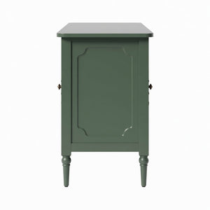 English Elm 58.9 Inch Sage Credenza with Carved Bronze Hardware Solid Wood Legs Dining Storage Green B082P517263