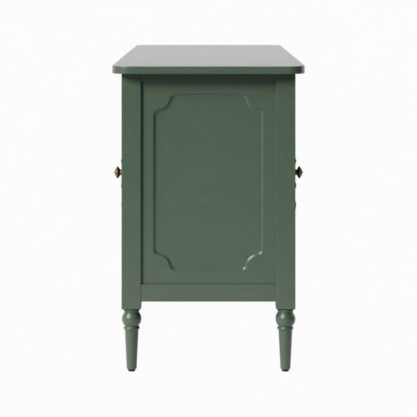 English Elm 58.9 Inch Sage Credenza with Carved Bronze Hardware Solid Wood Legs Dining Storage Green B082P517263