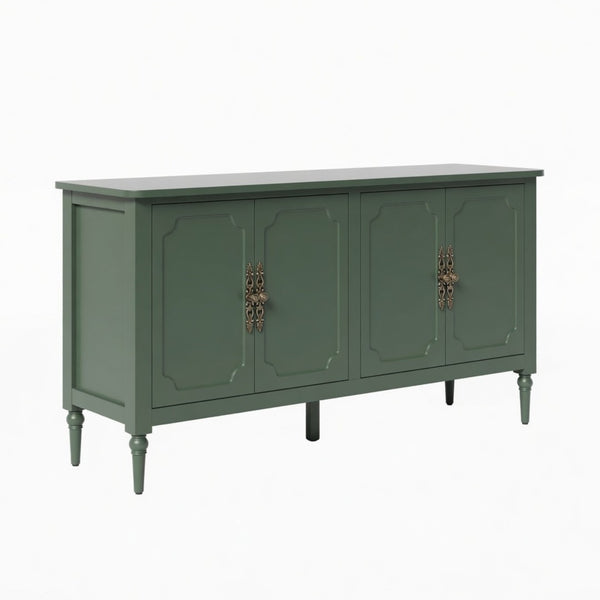 English Elm 58.9 Inch Sage Credenza with Carved Bronze Hardware Solid Wood Legs Dining Storage Green B082P517263