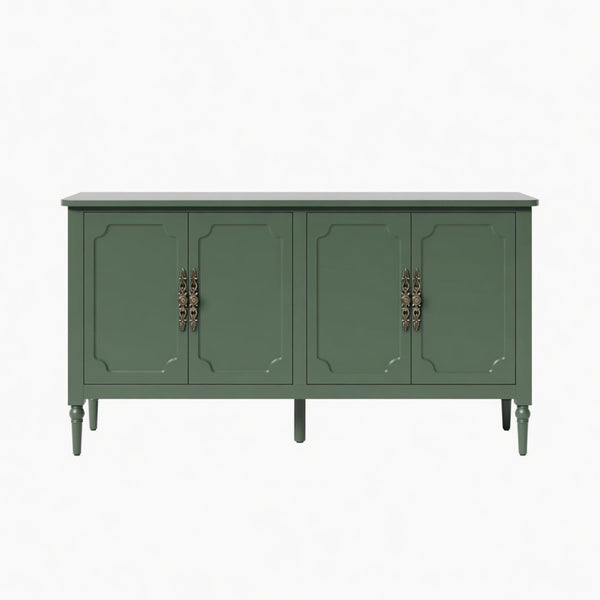 English Elm 58.9 Inch Sage Credenza with Carved Bronze Hardware Solid Wood Legs Dining Storage Green B082P517263