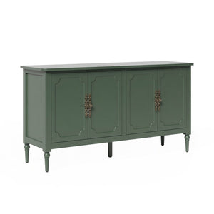 English Elm 58.9 Inch Sage Credenza with Carved Bronze Hardware Solid Wood Legs Dining Storage Green B082P517263