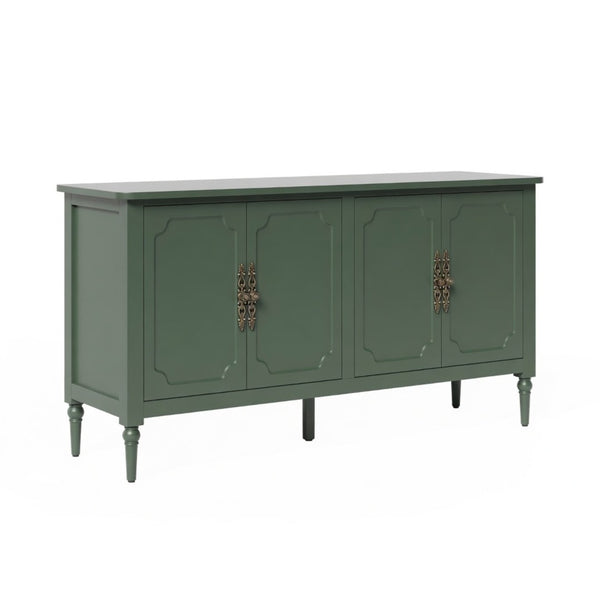 English Elm 58.9 Inch Sage Credenza with Carved Bronze Hardware Solid Wood Legs Dining Storage Green B082P517263