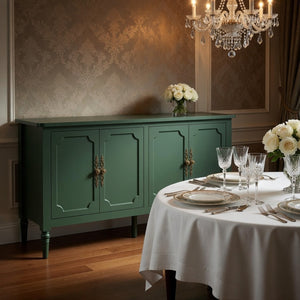 English Elm 58.9 Inch Sage Credenza with Carved Bronze Hardware Solid Wood Legs Dining Storage Green B082P517263