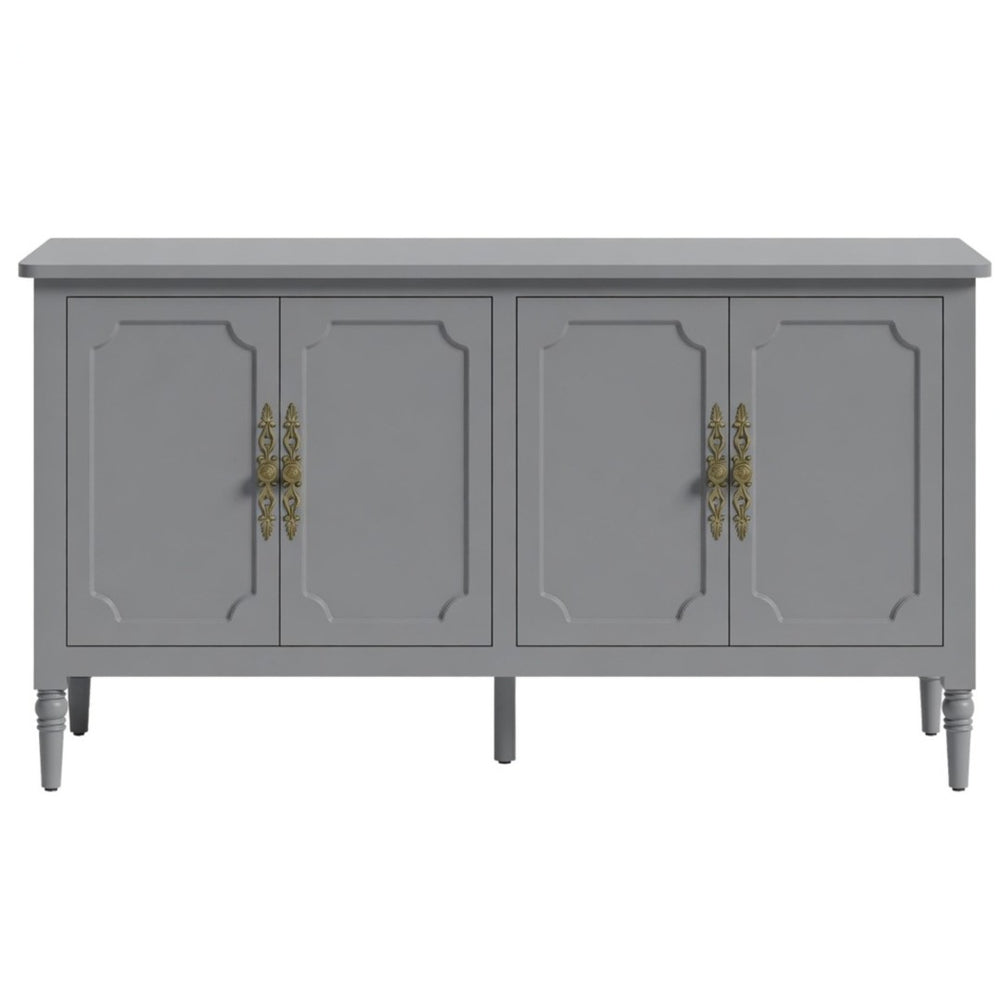 English Elm 58.9 Inch Sage Credenza with Carved Bronze Hardware Solid Wood Legs Dining Storage Grey B082P517264