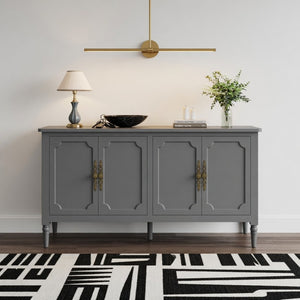 English Elm 58.9 Inch Sage Credenza with Carved Bronze Hardware Solid Wood Legs Dining Storage Grey B082P517264