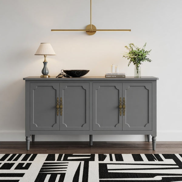 English Elm 58.9 Inch Sage Credenza with Carved Bronze Hardware Solid Wood Legs Dining Storage Grey B082P517264