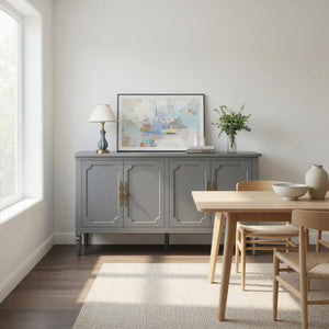 English Elm 58.9 Inch Sage Credenza with Carved Bronze Hardware Solid Wood Legs Dining Storage Grey B082P517264