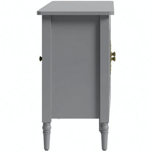 English Elm 58.9 Inch Sage Credenza with Carved Bronze Hardware Solid Wood Legs Dining Storage Grey B082P517264