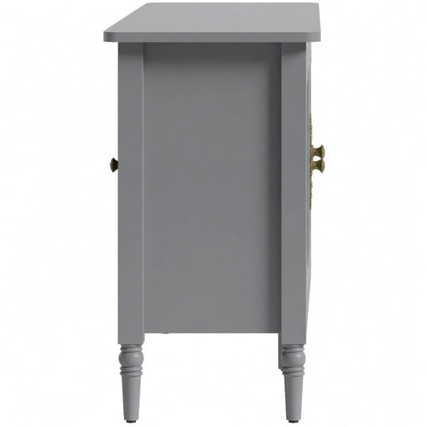 English Elm 58.9 Inch Sage Credenza with Carved Bronze Hardware Solid Wood Legs Dining Storage Grey B082P517264