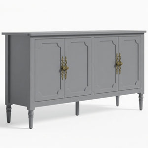 English Elm 58.9 Inch Sage Credenza with Carved Bronze Hardware Solid Wood Legs Dining Storage Grey B082P517264