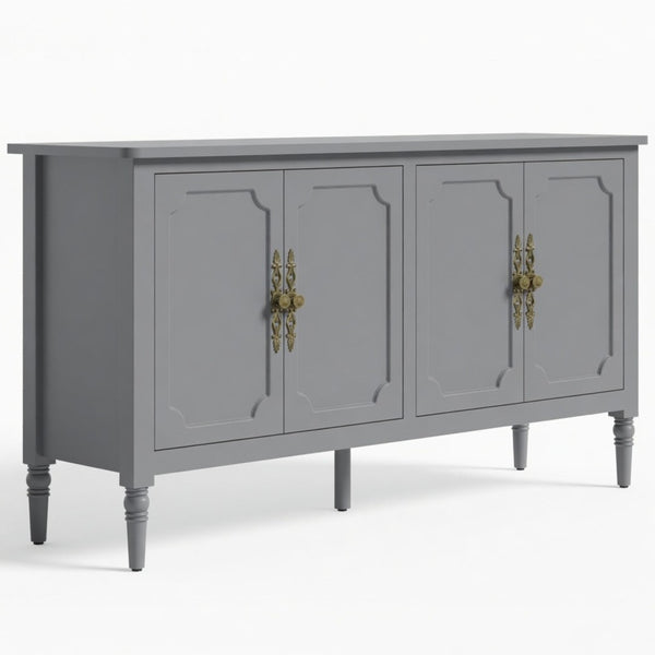 English Elm 58.9 Inch Sage Credenza with Carved Bronze Hardware Solid Wood Legs Dining Storage Grey B082P517264